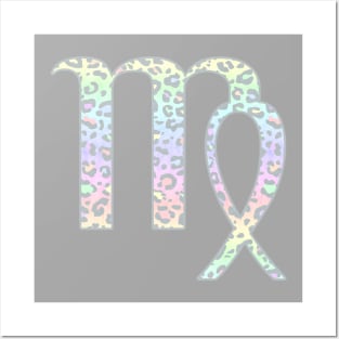 Virgo Zodiac Horoscope Symbol in Pastel Rainbow Leopard Print Posters and Art